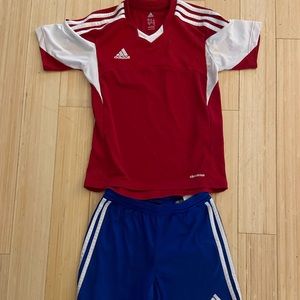 New Adidas Boys soccer shirt/shorts size S